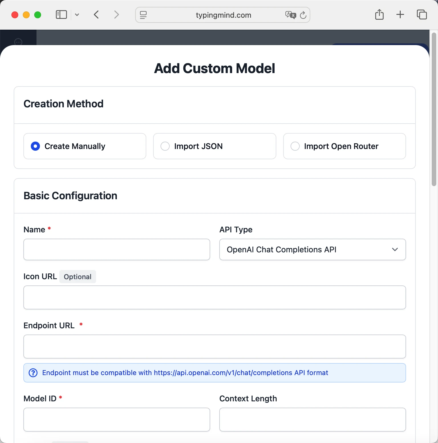 Jina AI Endpoint URL input field
